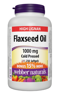 Webber Naturals Cold Pressed Flaxseed Oil - 1000 mg | BONUS 180+30 Softgels