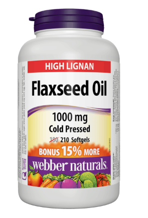 Huile de lin pressée à froid Webber Naturals - 1000 mg | BONUS 180+30 Gélules