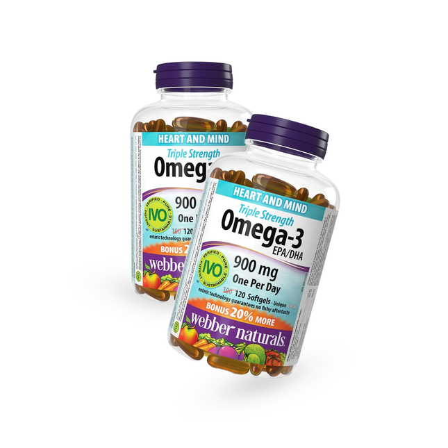 2 PACK Webber Naturals - Triple Strength Omega-3 900 mg EPA/DHA | BONUS 100+20 Softgels