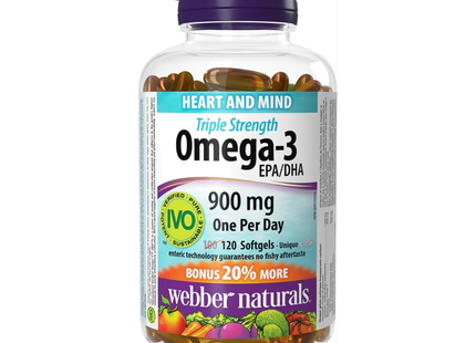 Webber Naturals - Oméga-3 triple force 900 mg EPA/DHA | BONUS 100+20 Gélules