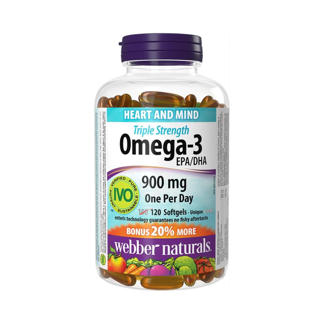 Webber Naturals - Oméga-3 triple force 900 mg EPA/DHA | BONUS 100+20 Gélules