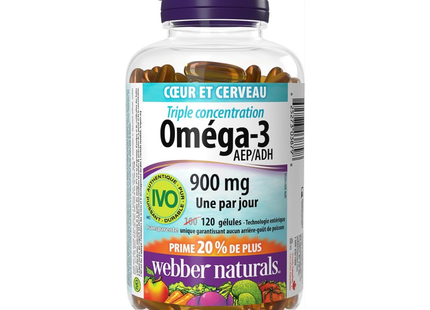 Webber Naturals - Oméga-3 triple force 900 mg EPA/DHA | BONUS 100+20 Gélules