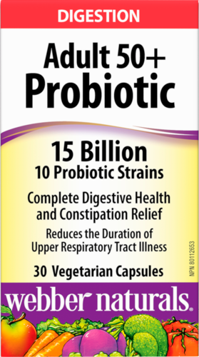 Webber Naturals - Adult 50 + Probiotic - 15 Billion - Complete Digestive Heath & Constipation Relief | 30 Vegetarian Capsules