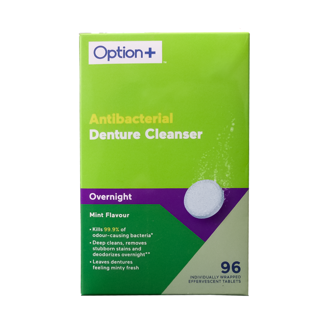 Option+ Antibacterial Denture Cleanser Overnight | 96 Tablets