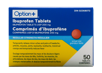 Option+ Ibuprofen 200 mg, Regular Strength | 50 Tablets