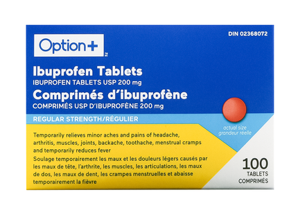 Option+ Regular Strength Ibuprofen 200 mg Tablets | 100 Tablets