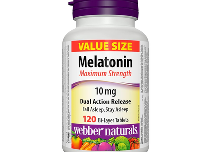 Webber Naturals - Mélatonine à double action 10 MG - Force maximale | 120 comprimés