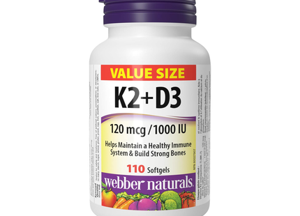 Webber Naturals - Vitamine K2 + D3 | 110 gélules molles