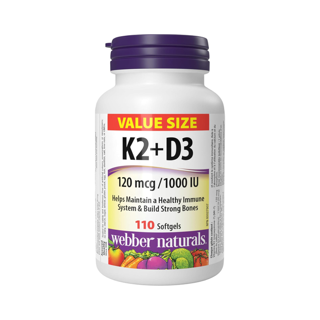Webber Naturals - Vitamine K2 + D3 | 110 gélules molles