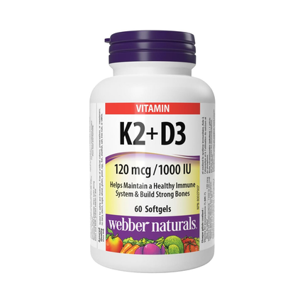 Webber Naturals - K2 + D3 120mcg/1000UI | 60 gélules