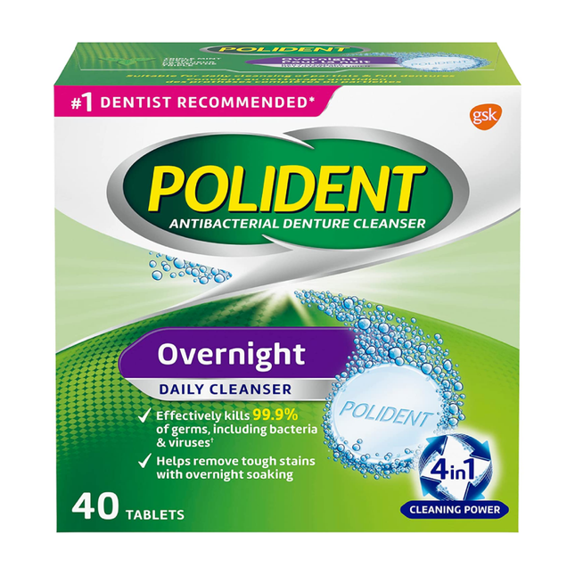 Polident - Nettoyant quotidien de nuit pour prothèses dentaires | 40 comprimés