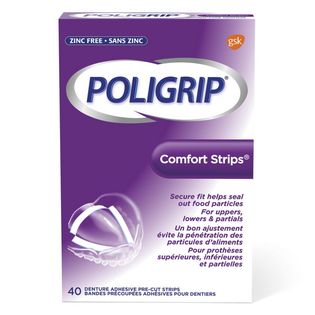 Poligrip - Bandes adhésives prédécoupées pour prothèses dentaires confort | 40 bandes