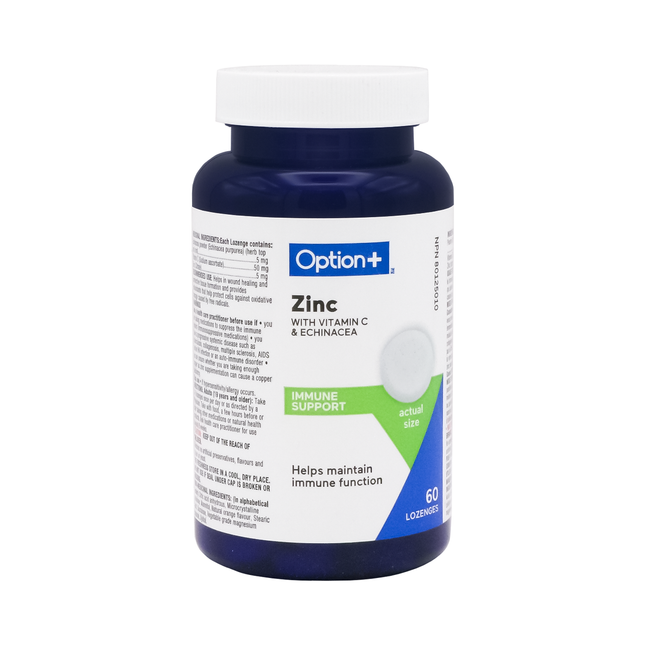 Option+ Zinc with Vitamin C and Echinacea | 60 Lozenges
