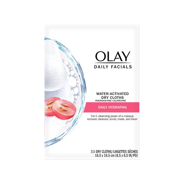 Olay - Soins du visage quotidiens activés par l'eau - Sans parfum | 33 chiffons secs