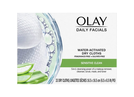 Olay - Water Activated Daily Facials - Sensitive Clean | 33 Dry Cloths
