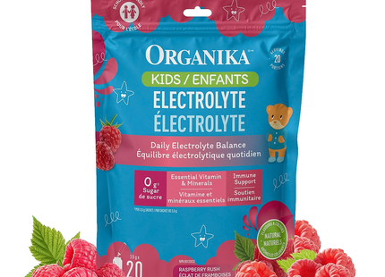 Organika - Kids Electrolyte Sticks, Raspberry Rush | 20 Satchets x 3.5 g