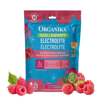 Organika - Bâtonnets d'électrolytes pour enfants, saveur framboise | 20 sachets x 3,5 g