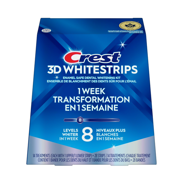 Crest - 3D White Strips - 1 Week Transformation - 8 Levels Whiter | 14 Treatments