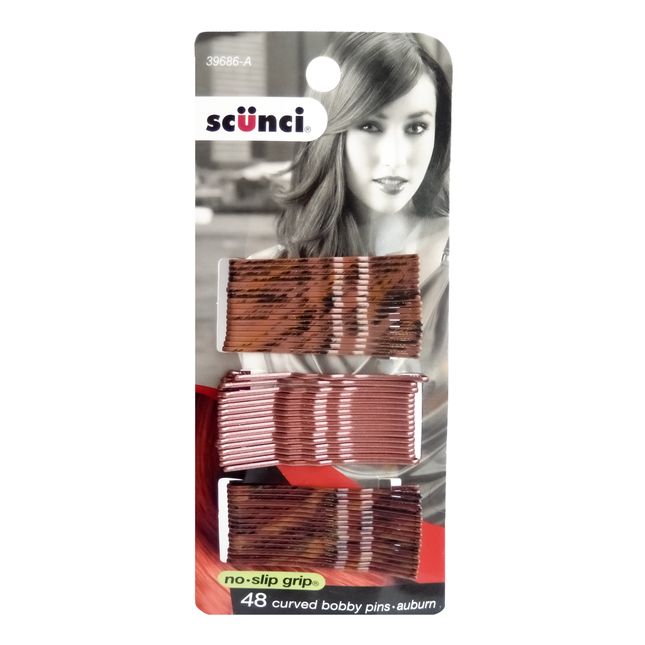 Scunci - No Slip Grip Curved Bobby Pins, Auburn | 48 pcs