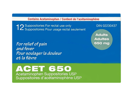 ACET 650 - Acetaminophen Suppositories 650 mg | 12 Suppositories