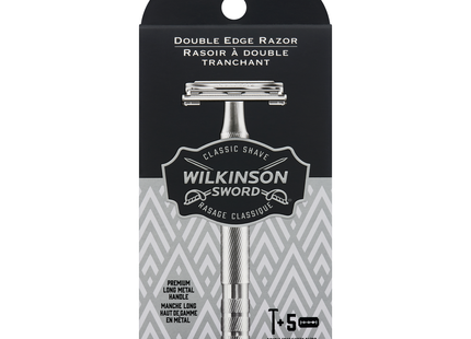 Wilkinson Sword - Rasoir de Sûreté Premium à Long Manche Métallique avec 5 Lames Double Tranchant