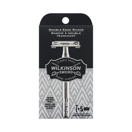 Wilkinson Sword - Rasoir de Sûreté Premium à Long Manche Métallique avec 5 Lames Double Tranchant