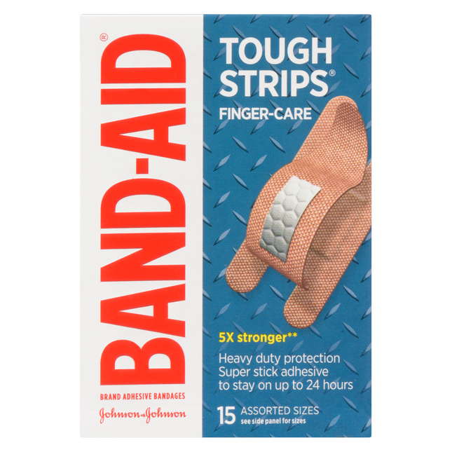 Band-Aid - Bandages pour soins des doigts Tough Strips, tailles assorties | paquet de 15