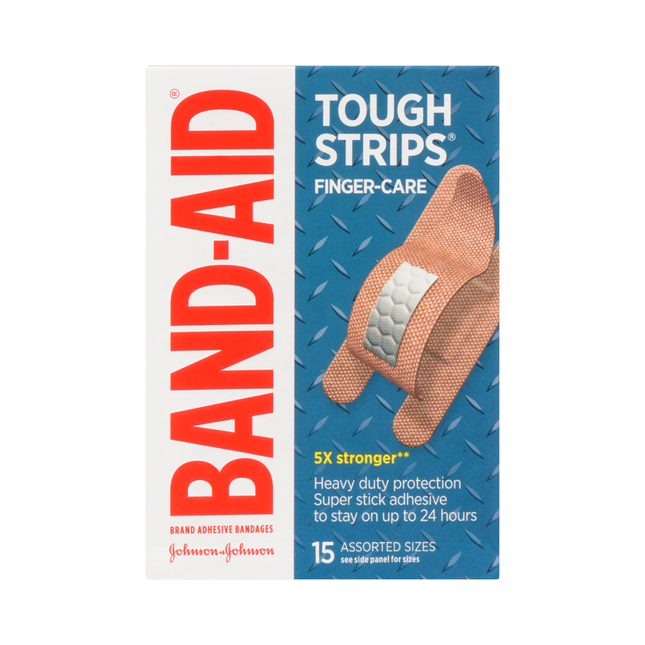 Band-Aid - Bandages pour soins des doigts Tough Strips, tailles assorties | paquet de 15