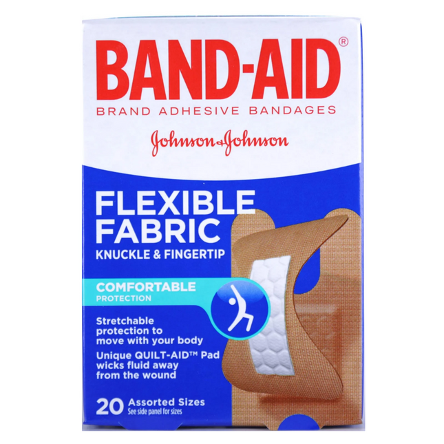 Band-Aid - Bandages en tissu flexible pour les articulations et le bout des doigts, tailles assorties | paquet de 20