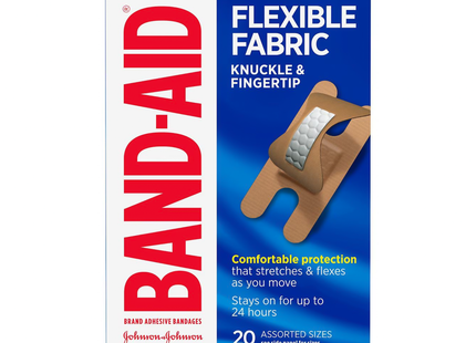 Band-Aid - Flexible Fabric Knuckle and Fingertip Bandages, Assorted Sizes | 20 Pack