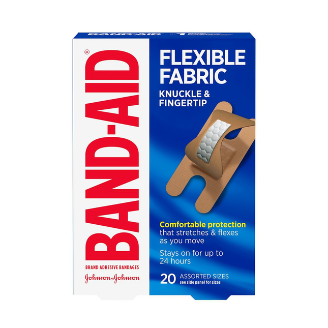 Band-Aid - Flexible Fabric Knuckle and Fingertip Bandages, Assorted Sizes | 20 Pack