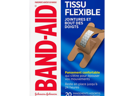 Band-Aid - Flexible Fabric Knuckle and Fingertip Bandages, Assorted Sizes | 20 Pack