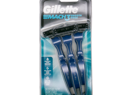 Gillette - Rasoirs jetables Mach 3 Smooth | 3 rasoirs