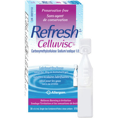 Refresh - Celluvisc - Carboxymethylcellulose Sodium 1% - Lubricant Eye Drops  | 0.4 ml X 30 Sterile Single Use Containers