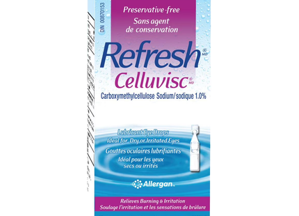 Refresh - Celluvisc Lubricant Eye Drops, Carboxymethylcellulose Sodium 1% | 0.4 ml X 30 Sterile Single Use Containers