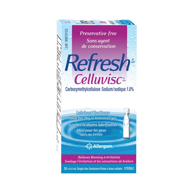 Refresh - Celluvisc Lubricant Eye Drops, Carboxymethylcellulose Sodium 1% | 0.4 ml X 30 Sterile Single Use Containers