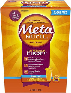 Meta Mucil - 3 In 1 Multi Health Fibre - Sugar-Free - Orange Flavour | 44 Packets of 5.8g