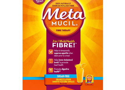 Meta Mucil - Fibre Multi Santé 3 En 1 - Sans Sucre - Saveur Orange | 44 sachets de 5,8 g