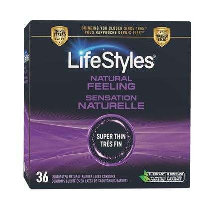 LifeStyles - Préservatifs en latex de caoutchouc naturel lubrifiés à sensation naturelle | 36 unités