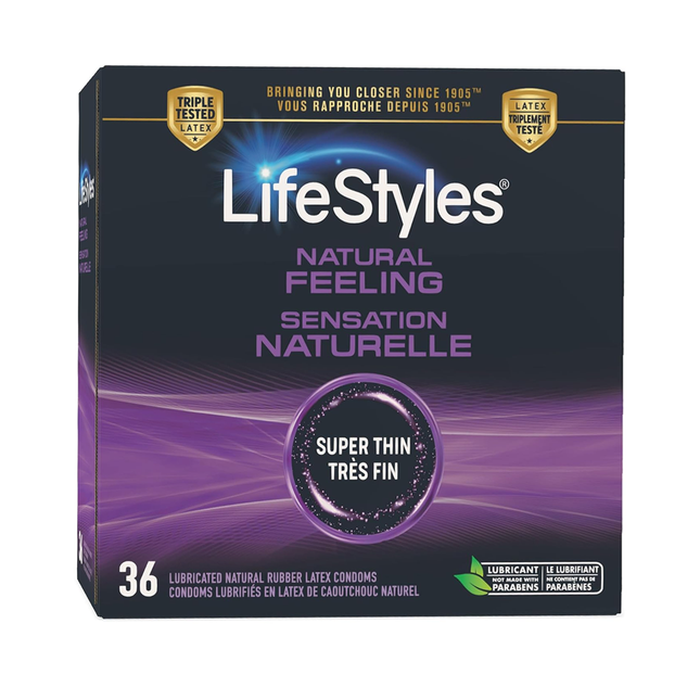 LifeStyles - Natural Feeling - Préservatifs lubrifiés en latex de caoutchouc naturel | 36 comptes 