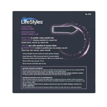 LifeStyles - Préservatifs en latex de caoutchouc naturel lubrifiés à sensation naturelle | 36 unités