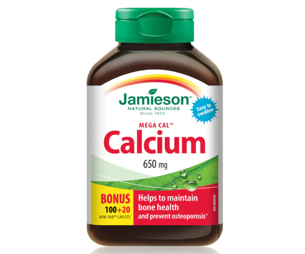 Jamieson - Mega Cal Calcium 650 mg | 100 + 20 Mini-Tab Caplets – White ...