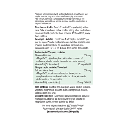 Jamieson - Mega Cal Calcium + D3 650 mg & 400 IU | 100 + 20 Mini-Tab Caplets