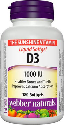 Webber Naturals Vitamine D3 - 1000 UI | 180 gélules liquides