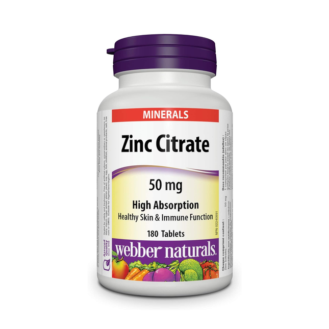 Webber Naturals - High Absorption Zinc Citrate 50 mg | 180 Tablets