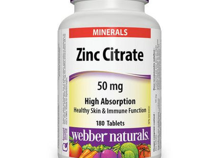 Webber Naturals High Absorption Zinc Citrate - 50 mg | 180 Tablets