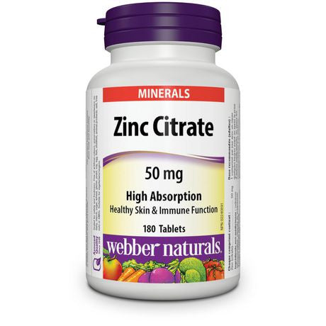 Webber Naturals Citrate de zinc à haute absorption - 50 mg | 180 comprimés 