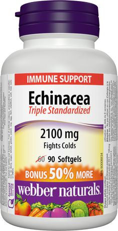 Webber Naturals Echinacea Triple Standardized - 2100 mg | BONUS 60+30 Softgels