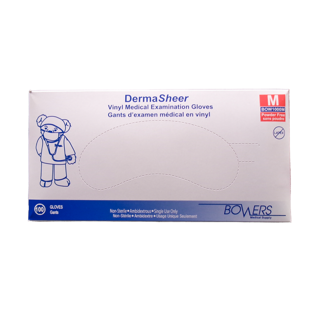 Bowers - Gants d'examen médical en vinyle DermaSheer moyen | paquet de 100