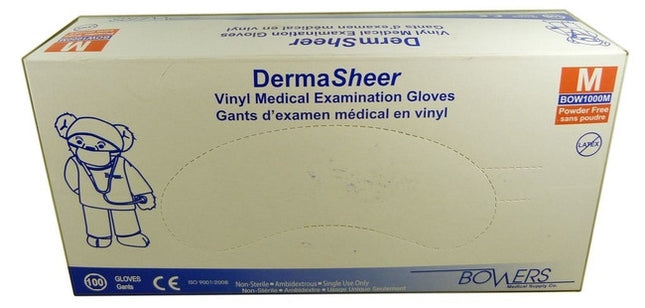 Bowers DermaSheer Vinyl Medical Examination Gloves Medium | 100 pack